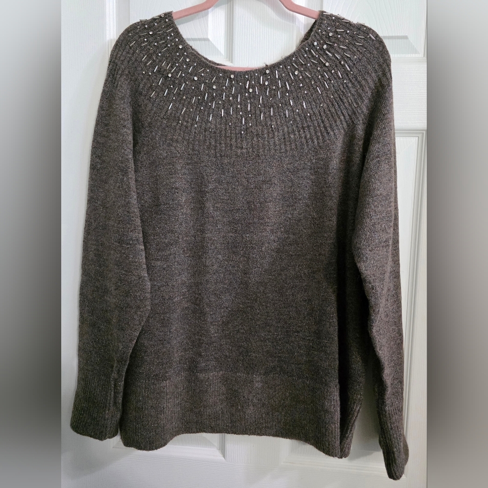 Apt. 9 Brown Sweater with Beaded Neckline
